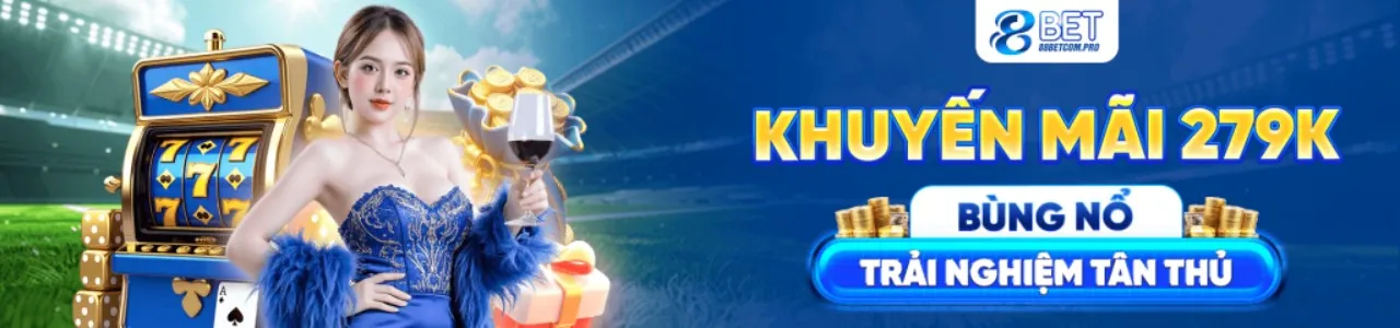 Banner khuyến mãi OK8 với các biểu tượng tiền thưởng và chip casino
